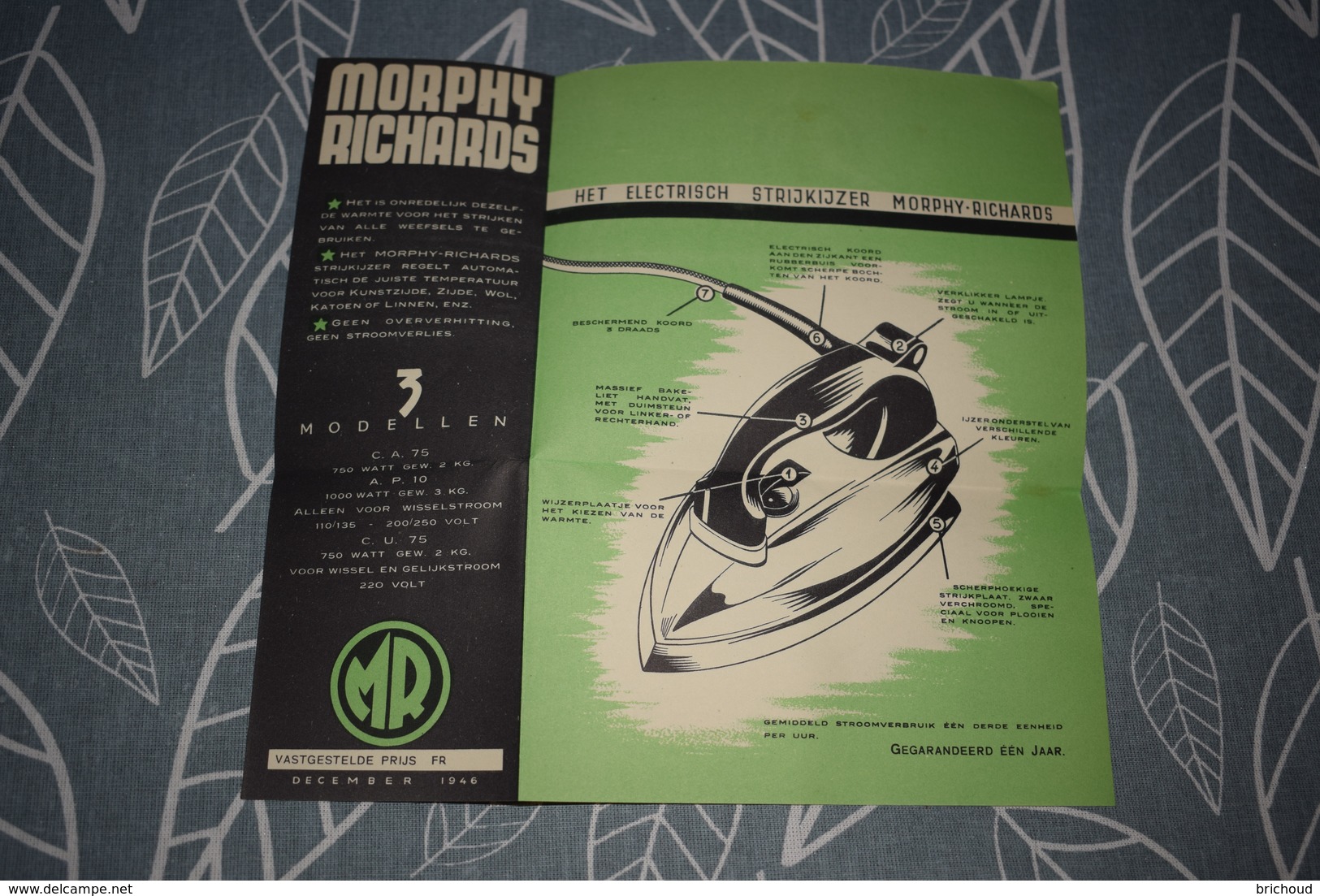Brochure Dépliant Morphy Richards Fer à Repasser électrique Electrisch Strijkijzer 1946 - Pays-Bas