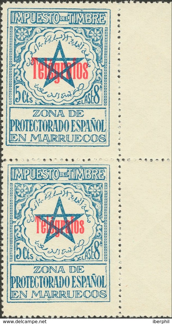 **34H, 34D. 1935. 5 Cts Azul (Tipo II) Y 5 Cts Azul (Tipo I), Unidos En Pareja Vertical. MAGNIFICA. Edifil 2018: +66 Eur - Sonstige & Ohne Zuordnung