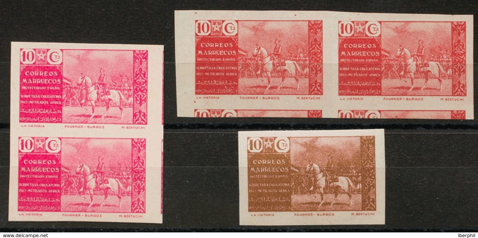 */(*)13P(3). 1941. Conjunto De Tres ENSAYOS DE COLOR Del 10 Cts (dos En Parejas) En Rosa (sobre Cartulina), Carmín Y Car - Autres & Non Classés