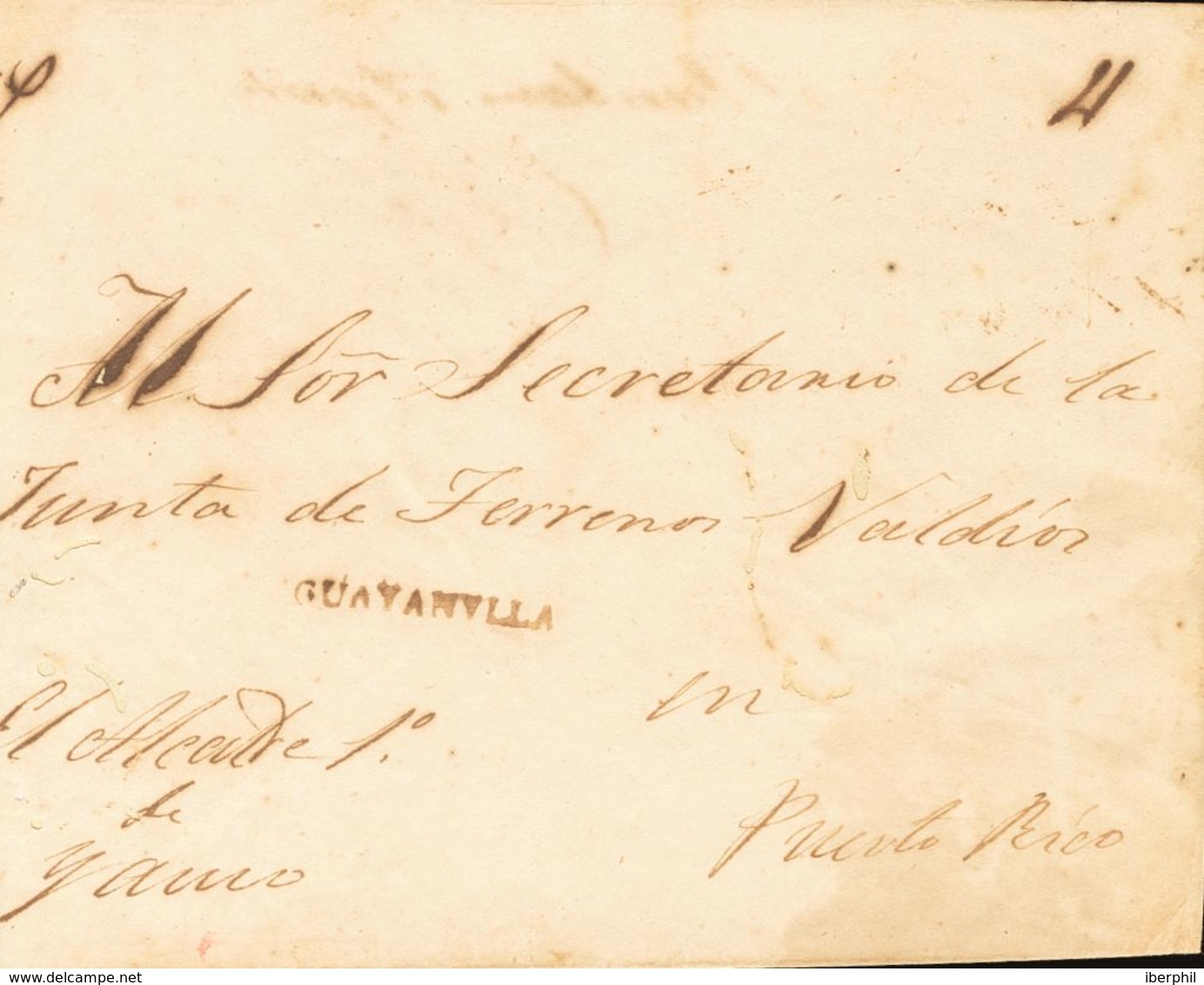 Sobre . (1845ca). YAUCO A SAN JUAN. Marca GUAYANYLLA, En Tinta De Escribir. MAGNIFICA Y EXTRAORDINARIAMENTE RARA, NO RES - Andere & Zonder Classificatie