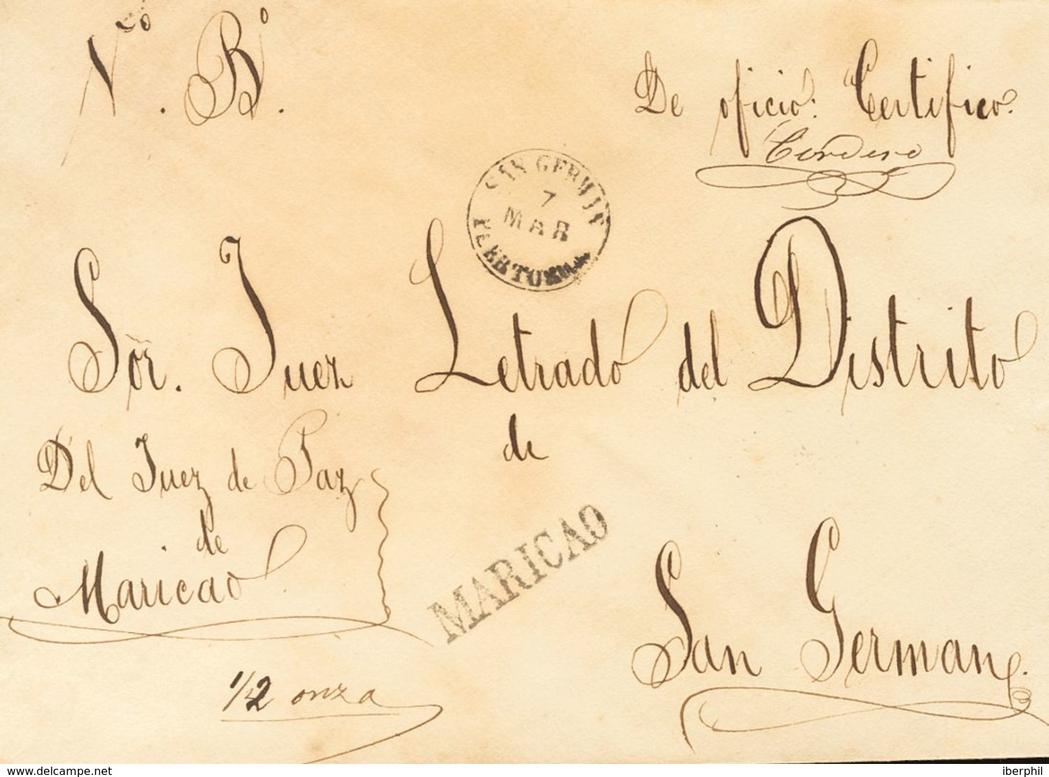 Sobre . (1852ca). MARICAO A SAN GERMAN. Marca MARICAO (P.E.1) Edición 2004 Y Fechador SAN GERMAN / PUERTO RICO. MAGNIFIC - Autres & Non Classés