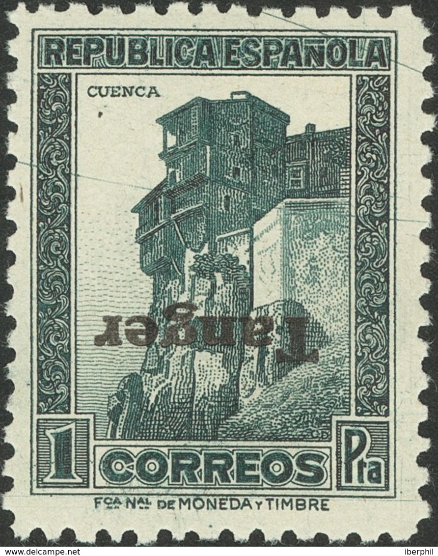 **124hi. 1939. 1 Pts Pizarra. Variedad SOBRECARGA INVERTIDA. MAGNIFICO. Edifil 2018: 250 Euros - Otros & Sin Clasificación