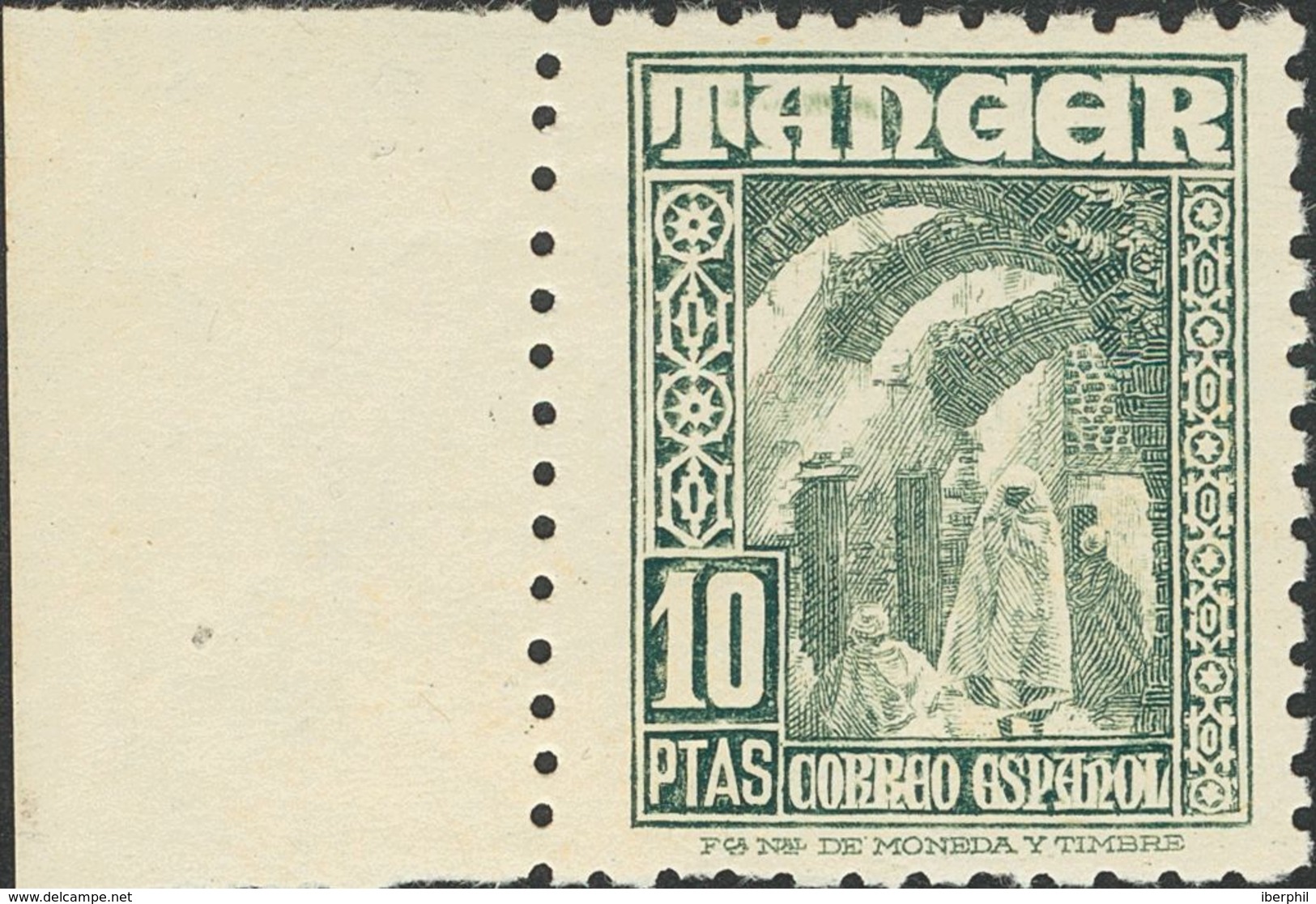 **164ec. 1948. 10 Pts Verde Amarillo, Borde De Hoja. CAMBIO DE COLOR. MAGNIFICO. Edifil 2018: +155 Euros - Other & Unclassified
