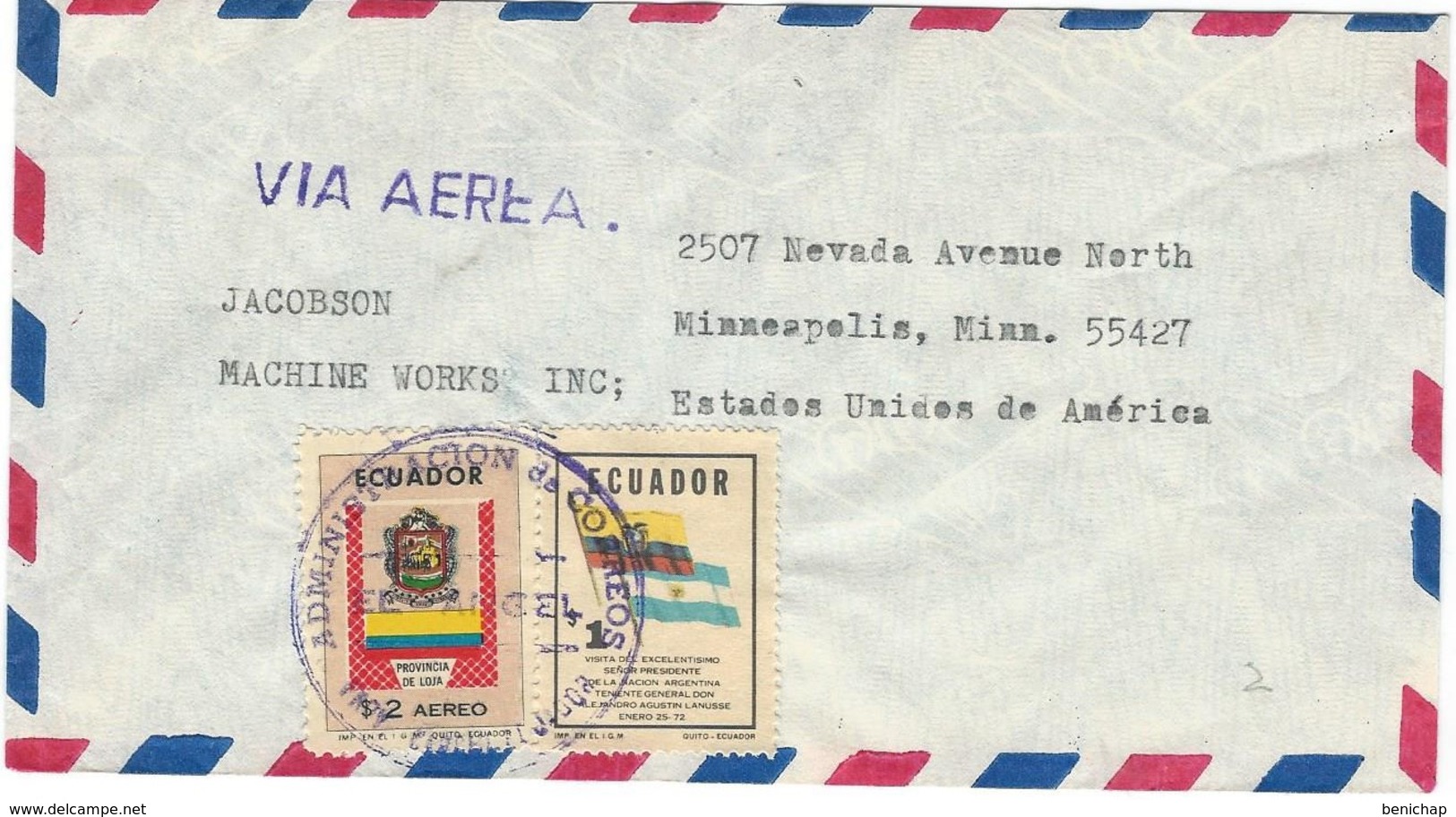 COVER CORREO AERO  ECUADOR - VIA AIR MAIL - EL ANGEL CARCHI - MINNEAPOLIS - Equateur