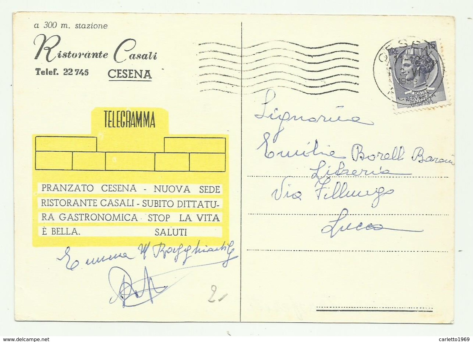 CESENA - RISTORANTE  NUOVO  CASALI CON ILLUSTRAZIONE 1958  VIAGGIATA FG - Cesena