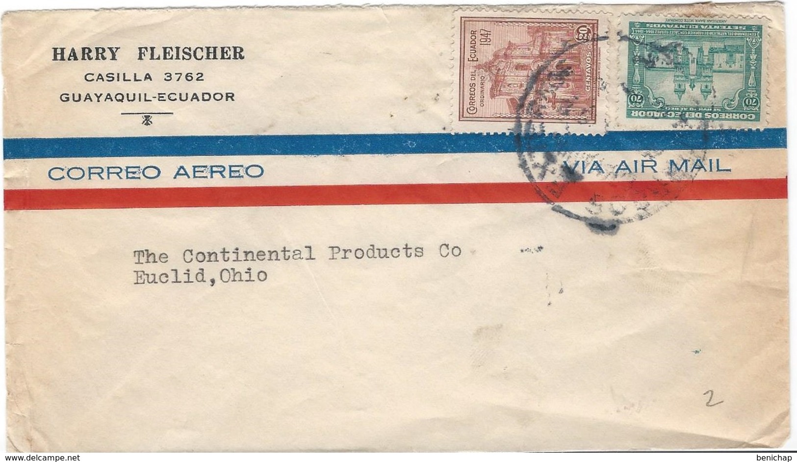 COVER CORREO AERO - AIR MAIL - GUAYAQUIL - EUCLID - OHIO. - Ecuador