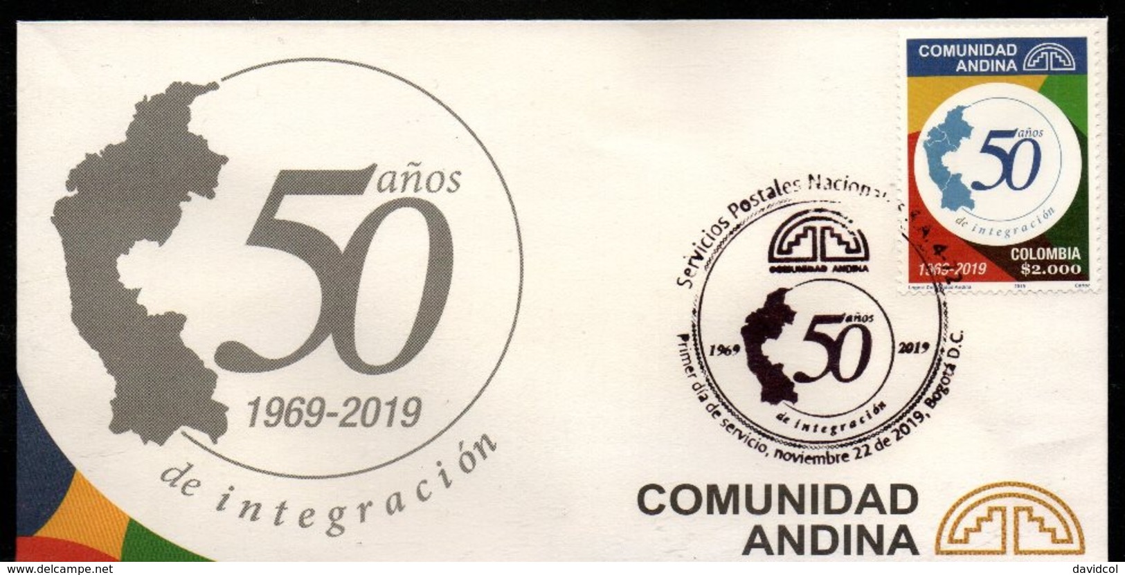 COLOMBIA- 2019 - FDC / SPD -ANDEAN COMMUNITY 50 YEARS 1969-2019 - Colombia