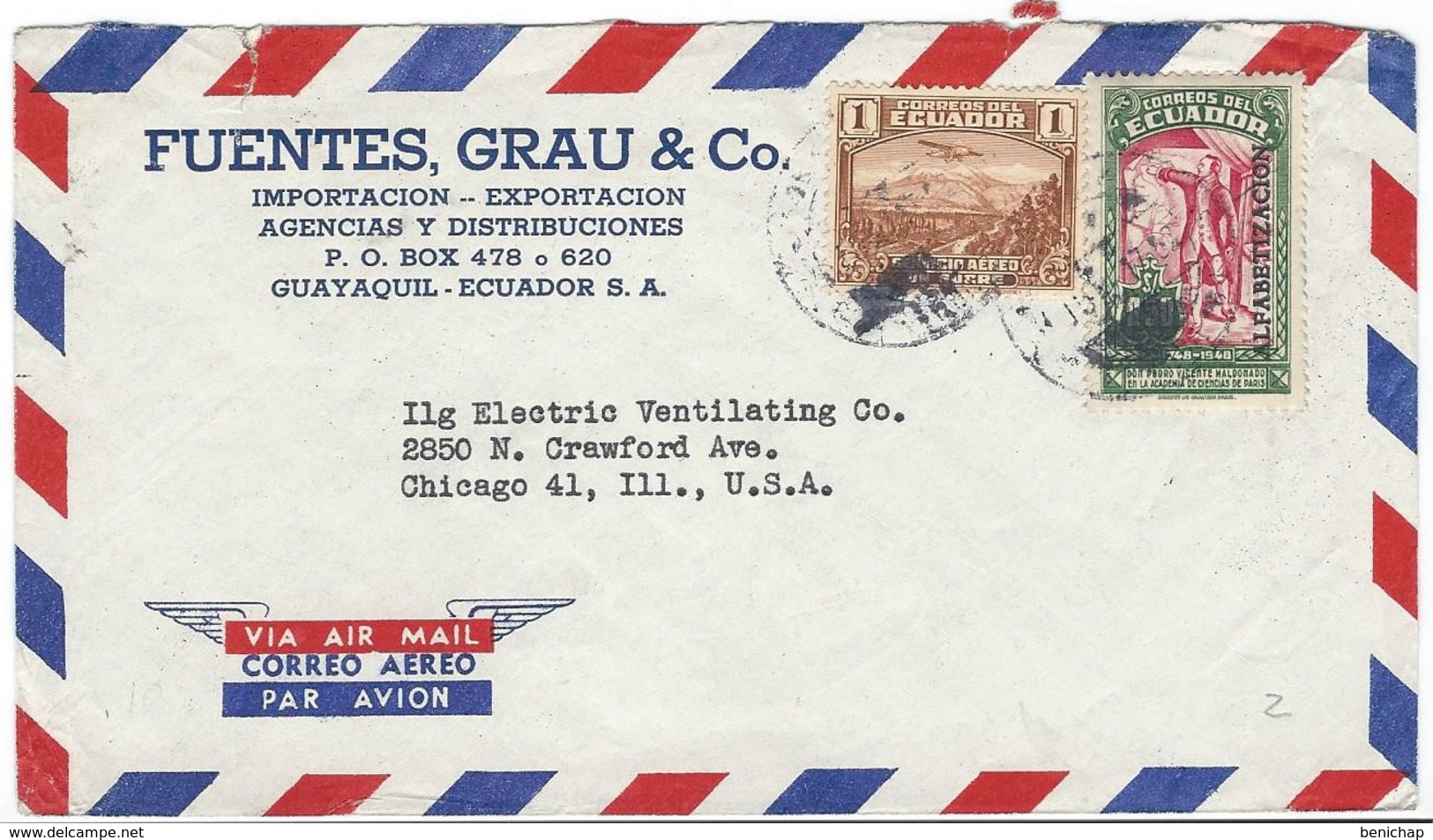 COVER CORREO AERO - AIR MAIL - GUAYAQUIL - CHICAGO. - Equateur