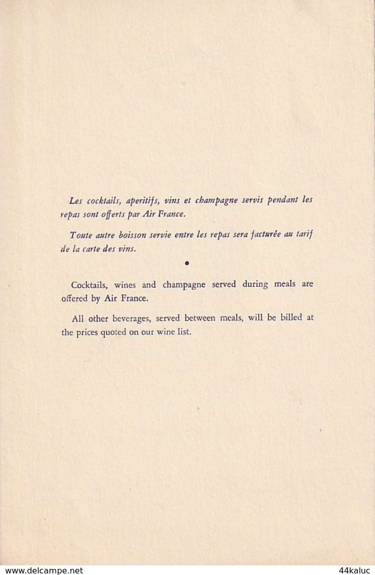 AIR FRANCE Menu Du 30 Janvier 1949 - Non Classés