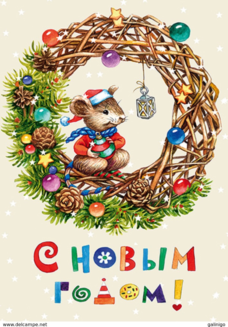 2019-322 Postal Card Without Stamp Russia Happy New Year! Christmas Wreath. The Year Of The Mouse - Russland