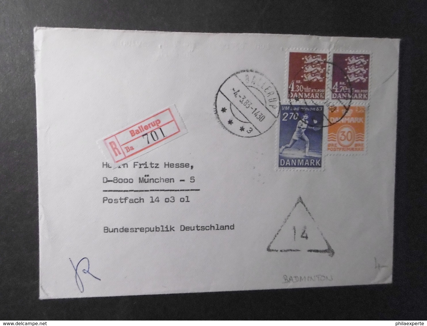 Dänemark Mi. 744 + 770 +711 Auf R Brief 4.3.1983 Nach München - Storia Postale