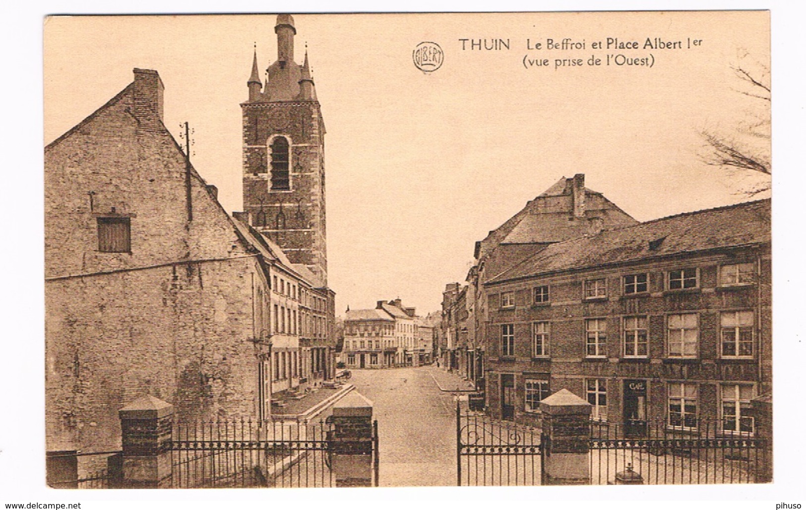 B-7457   THUIN : Le Beffroi Et Place Albert 1er - Thuin