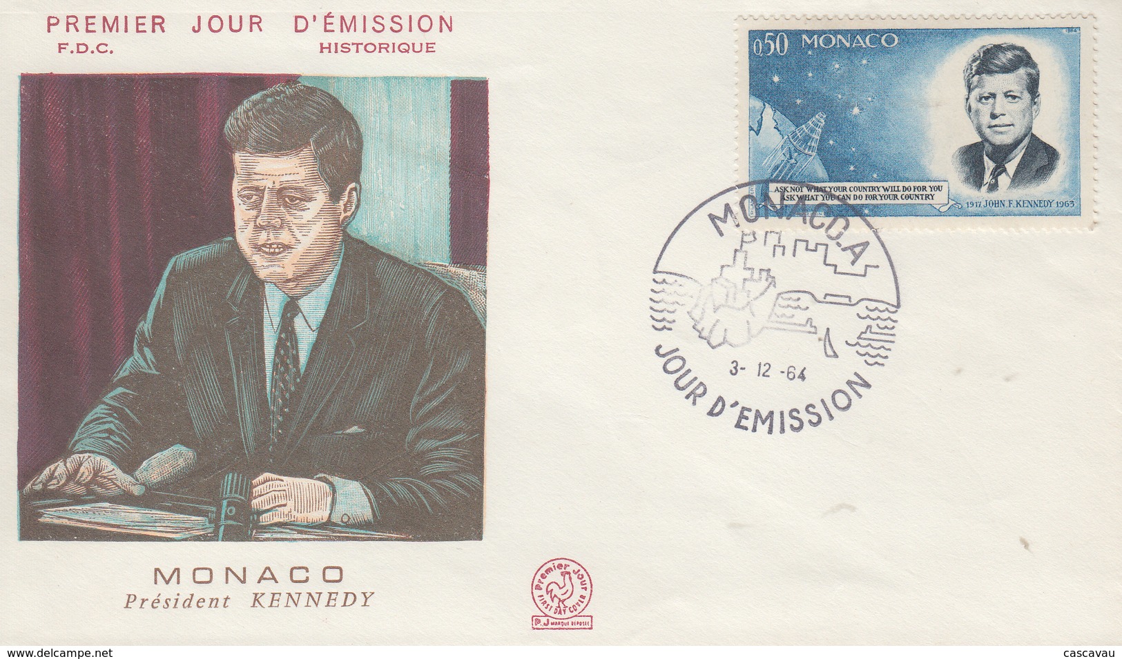 Enveloppe  FDC  1er  Jour    MONACO    Président   John  KENNEDY   1964 - Kennedy (John F.)