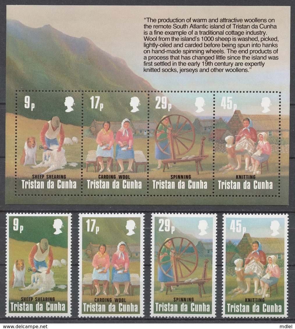 Tristan Da Cunha 1984 Mi# 373-76+ Bl.16** SHEEP SHEARING - Tristan Da Cunha