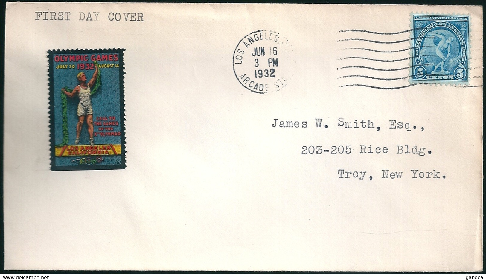 B4001 USA Olympics 1932 Los Angeles Sport Cover With Label - Estate 1932: Los Angeles