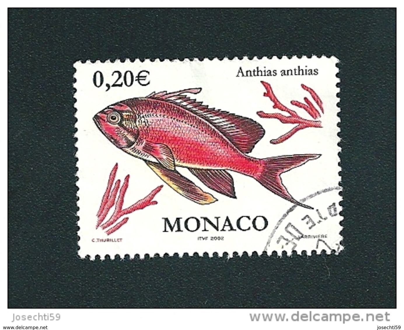 N° 2328 Anthias Anthias Poisson Timbre MONACO Oblitéré 2002 0.20€ - Gebruikt