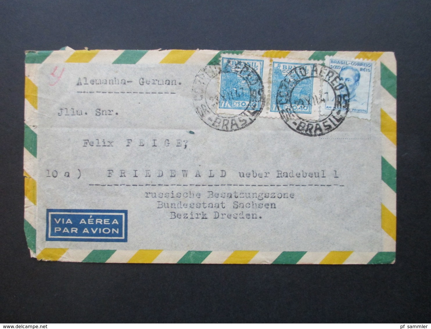 Brasilien 1947 Luftpostbrief Nach Friedewald Mit Ak Stempel Berlin Paolo Roscher Reprensentante Rua Carlos V. Koseritz - Storia Postale