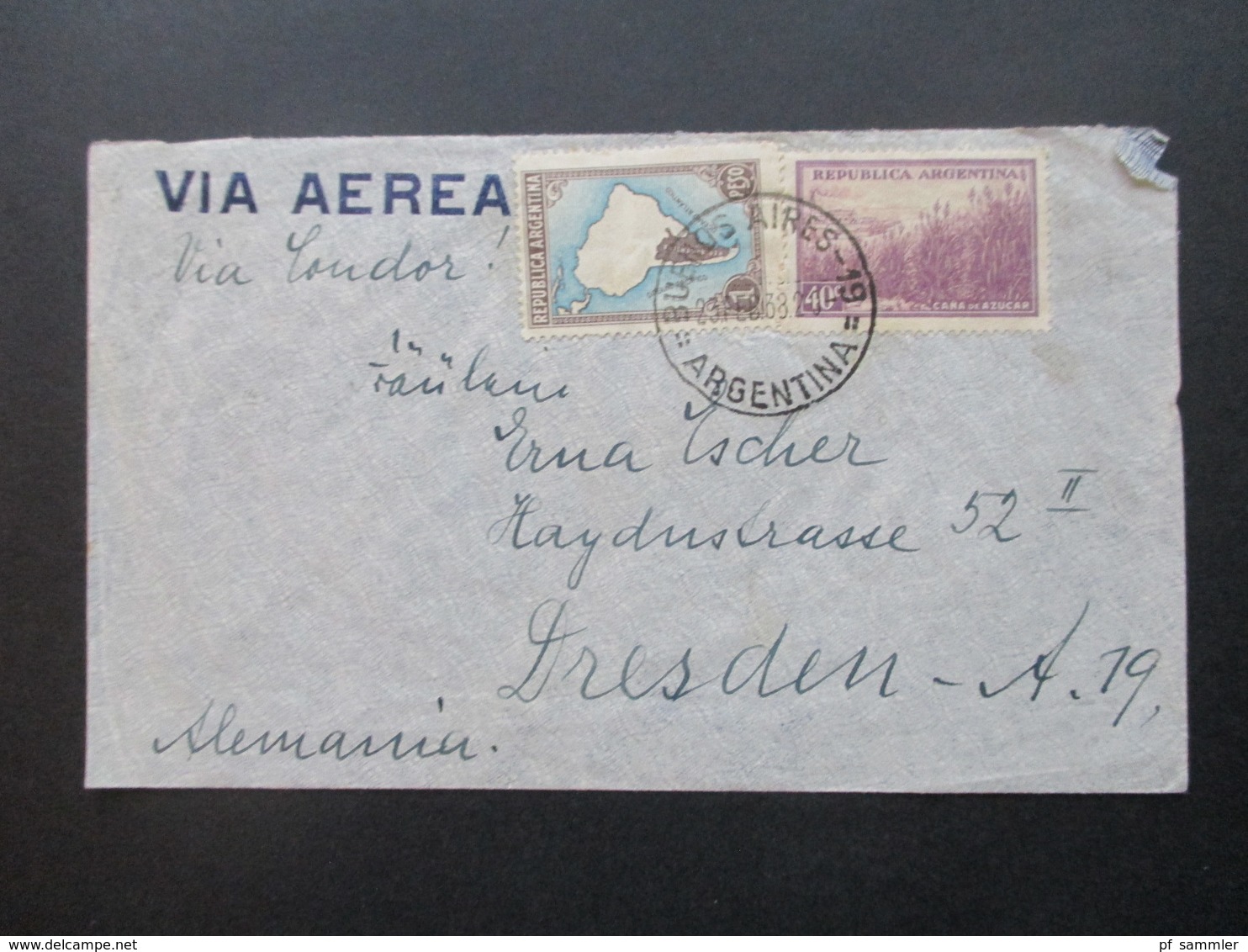 Argentinien 1938 Via Aerea / Luftpost Via Condor  Buenos Aires Nach Dresden - Storia Postale