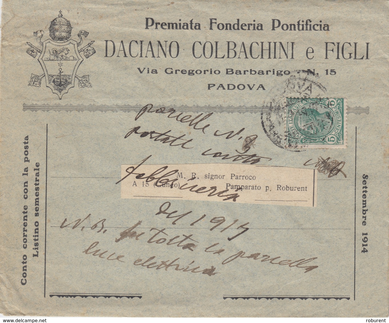 A/5 - BUSTA PUBBLICITARIA - STORIA POSTALE - "PREMIATA FONDERIA PONTIFICIA"2-DACIANO COLBACHINI E FIGLI-PADOVA - Storia Postale