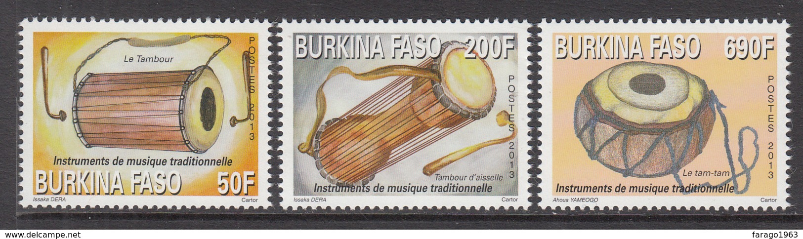 2013 Burkina Faso Musical Instruments Complete Set Of 3 MNH - Burkina Faso (1984-...)