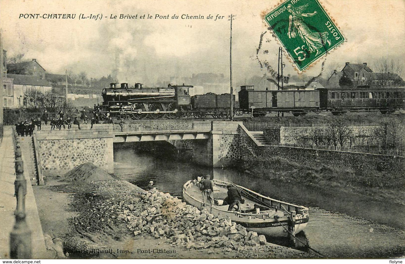 Pontchateau - Passage Train Locomotive Chemin De Fer - Le Brivet Et Le Pont - Déchargement Péniche Batellerie Chaland - Pontchâteau