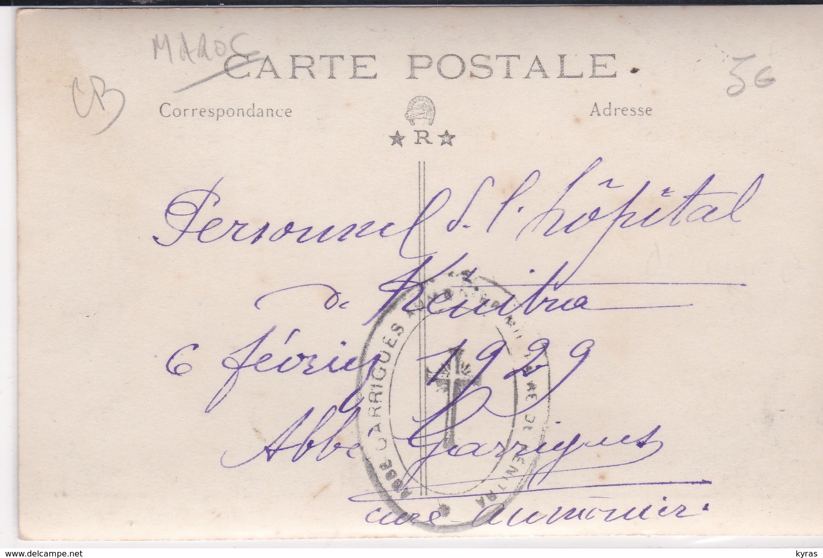 MILITARIA. Carte-Photo MAROC .En Manuscrit, Au Dos:" Personnel De L'Hôpital De KENITRA  6 Février 1929 Abbé Garrigues - Otros & Sin Clasificación