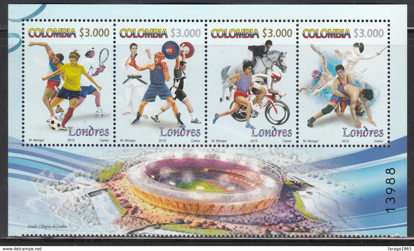 2012 Colombia London 2012 Olympics Football Cycling Horses  Complete Strip Of 4 MNH - Colombia