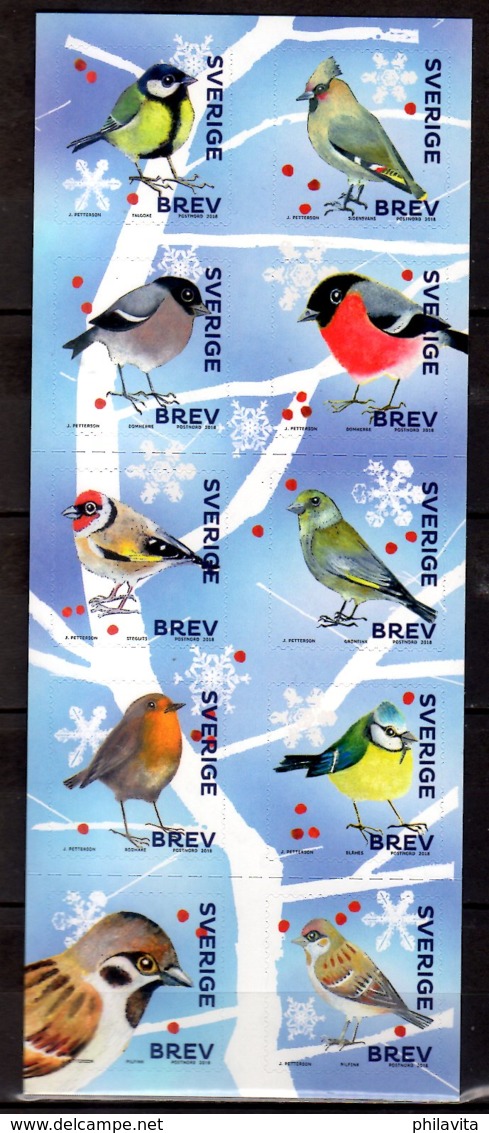 2018 Sweden - Winter Birds - Booklet Of 10 V S.adhesiv MNH** Sparrow, Bullfinch, Great Tit MiNr. 3250 - 3259 - Nuevos