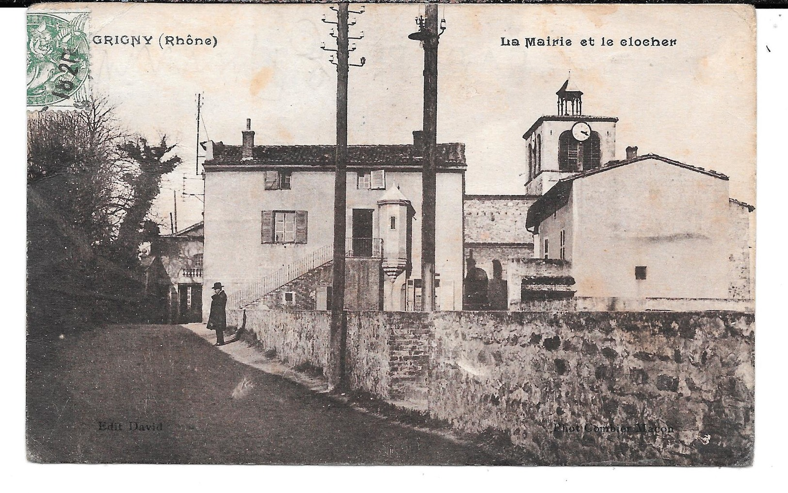 Cpa Grigny - La Mairie Et Le Clocher . - Grigny