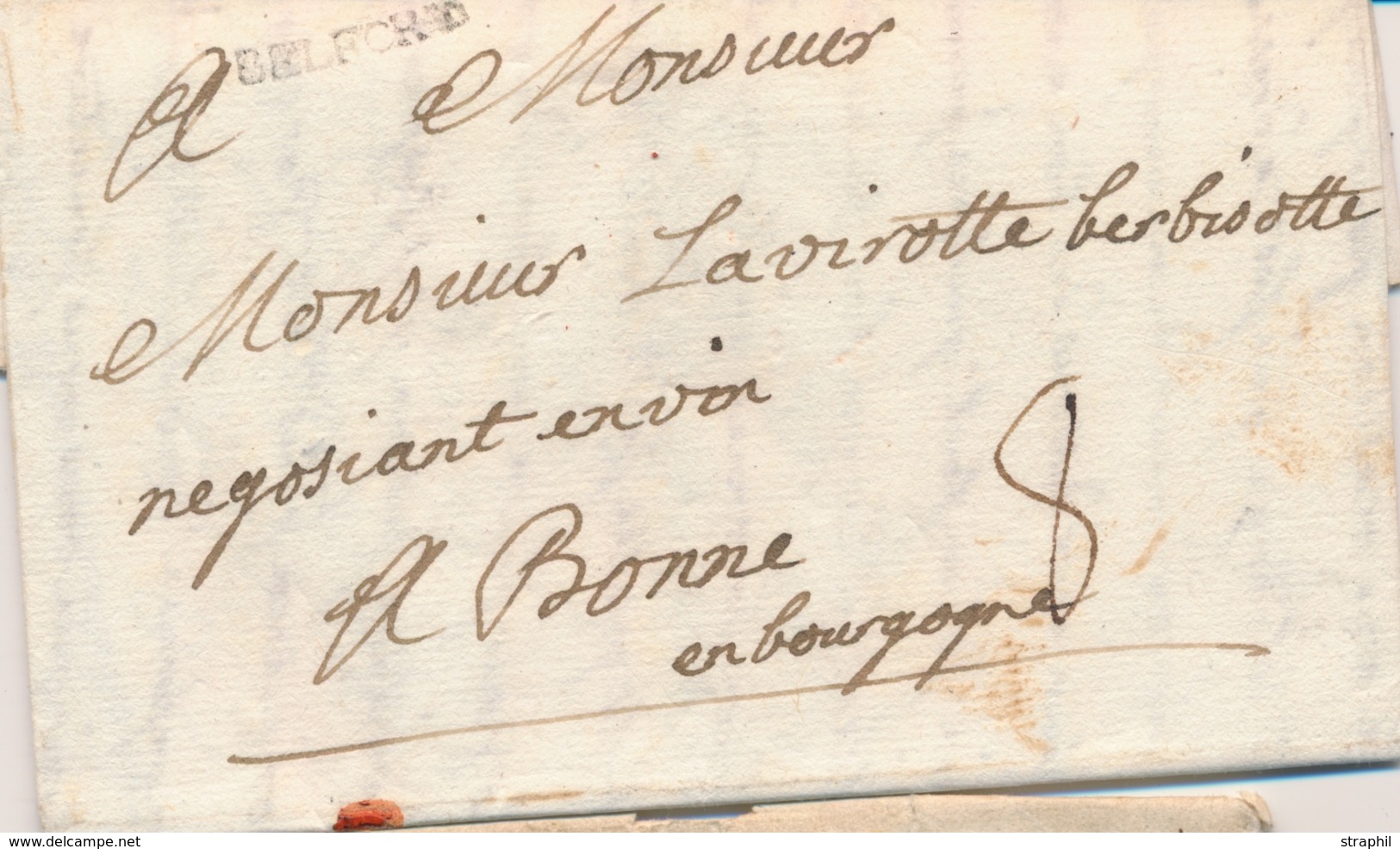 LAC MARQUES POSTALES 18ème Siècle - LAC - N°4 - BELFORT - S/pli De Belfort Pour Beaune - 3/10/1760 - Taxé 8 Sols - TB - 1801-1848: Precursores XIX