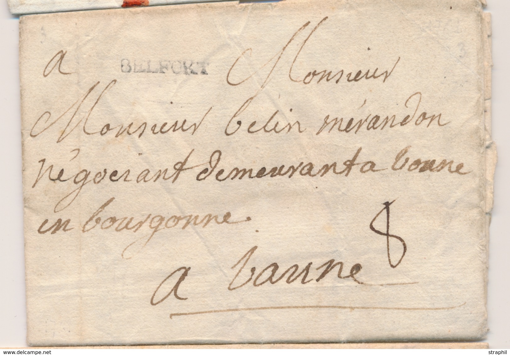 LAC MARQUES POSTALES 18ème Siècle  - LAC - N°4 - BELFORT - S/pli De Cravanche Pour  Beaune - 29/4/1761 - Taxé 8 Sols - T - 1801-1848: Voorlopers XIX
