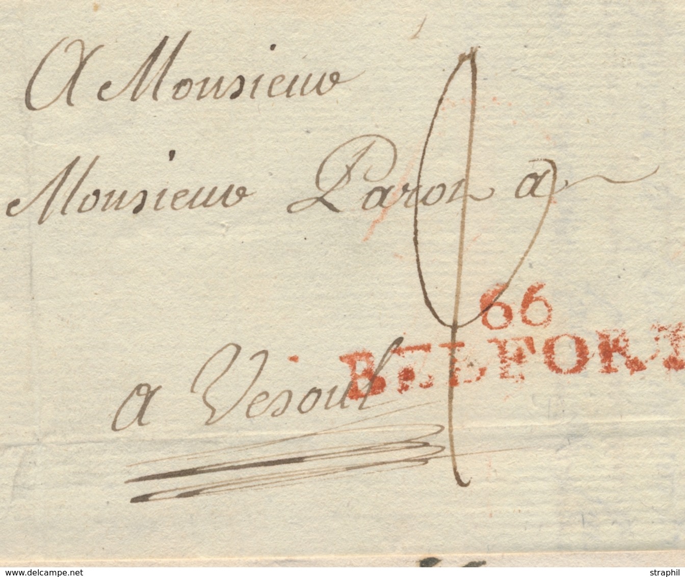 LAC MARQUES POSTALES 19ème Siècle - LAC - 66 BELFORT (Rouge) - Pli De Belfort Pour Vesoul - 9/6/1805 - Taxé à 2 Déc. - T - 1801-1848: Précurseurs XIX