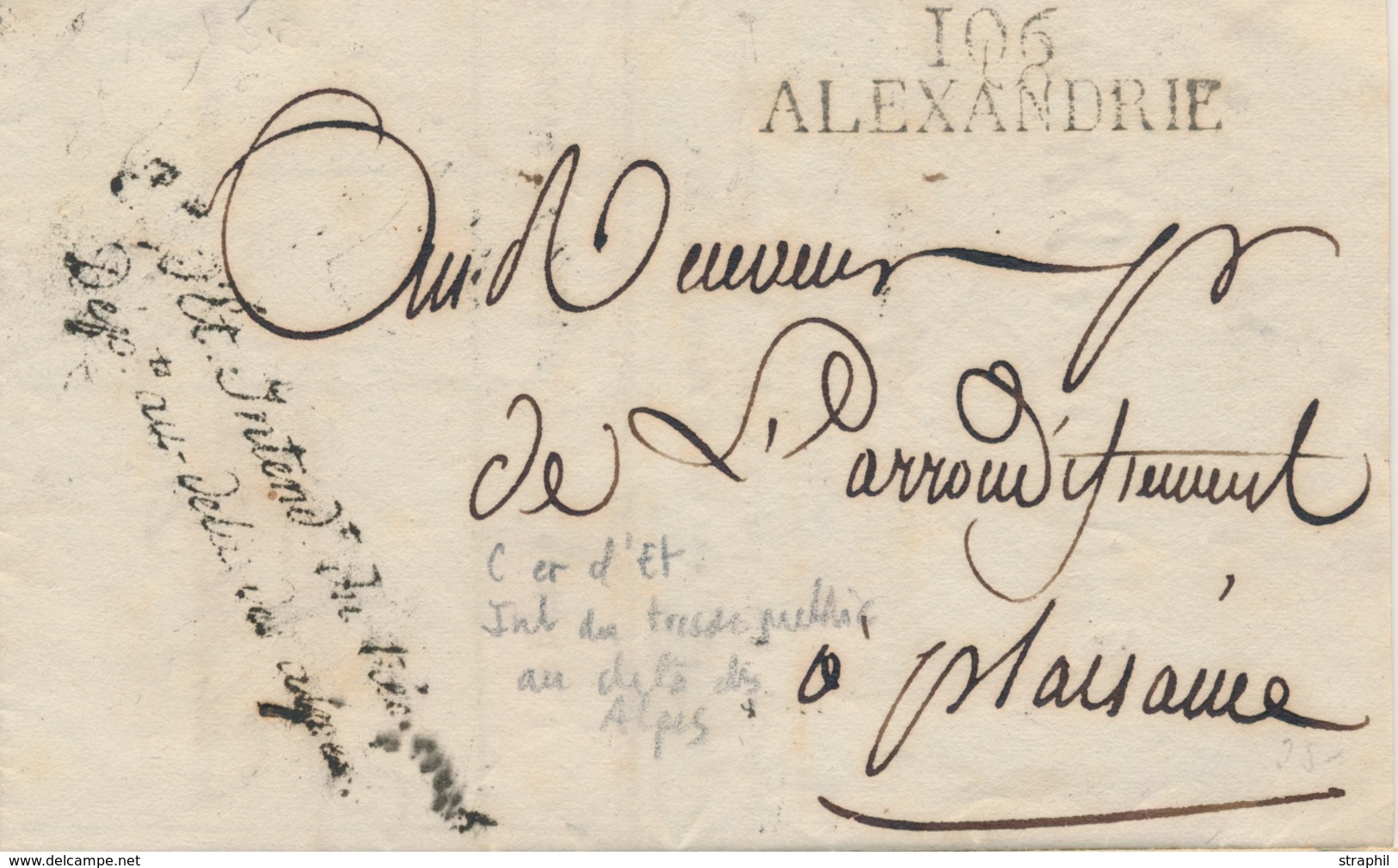 LAC DEPARTEMENTS CONQUIS - LAC - 106 ALEXANDRE + Griffe De Franchise De L'Intendant Du Trésor Public - Dépt Au-delà Des  - 1801-1848: Voorlopers XIX