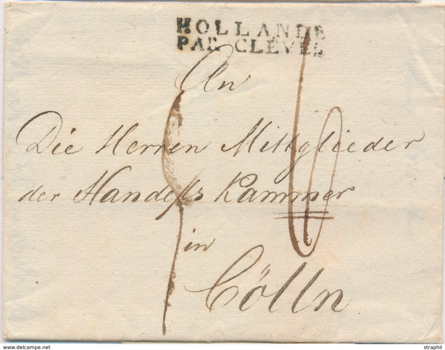 LAC MARQUES D'ENTREE (N° Noël) - LAC - Noël N°129D - Hollande Par Cleves - Noir - Lettre  à Cologne - Très Rare - 1801-1848: Précurseurs XIX