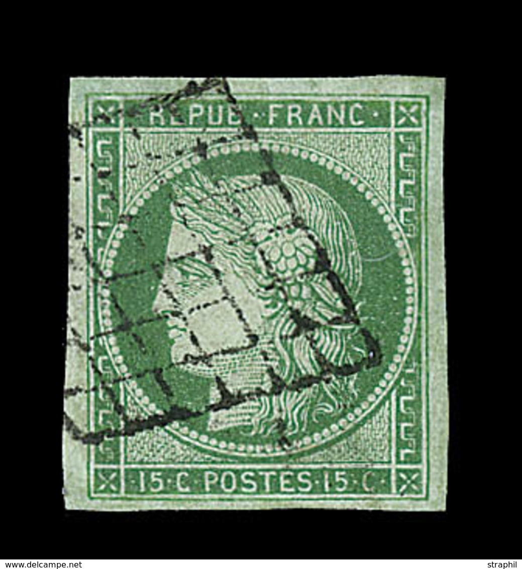 O EMISSION CERES 1849 - O - N°2 - 15c Vert - Obl Grille - Belles Marges -  Signé - TB - 1849-1850 Ceres