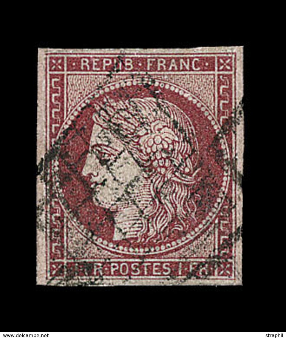 O EMISSION CERES 1849 - O - N°6B - 1F Carmin/brun - Obl. Grille - Signé Baudot - TB - 1849-1850 Ceres