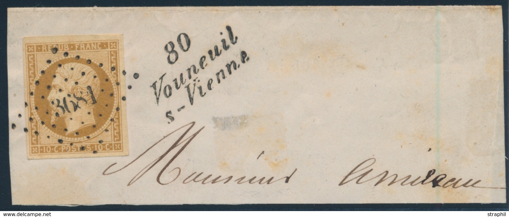 F EMISSION PRESIDENCE - F - N°9 - Obl. PC 3681 + Cursive "80 Vouneuil S./vienne" - TB/SUP - 1852 Louis-Napoleon