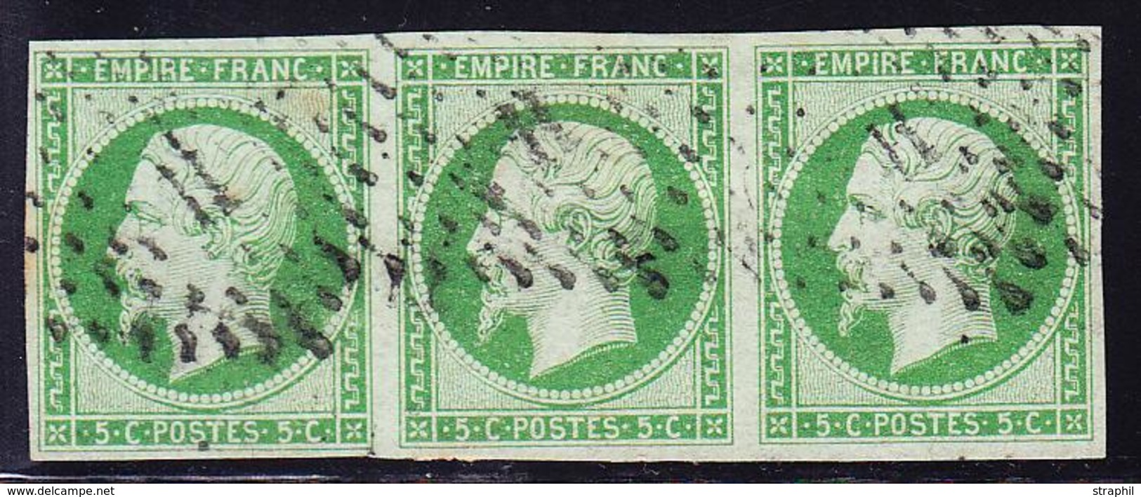 O NAPOLEON NON DENTELE - O - N°12 - 5c Vert - Bande De 3 - TB - 1853-1860 Napoléon III