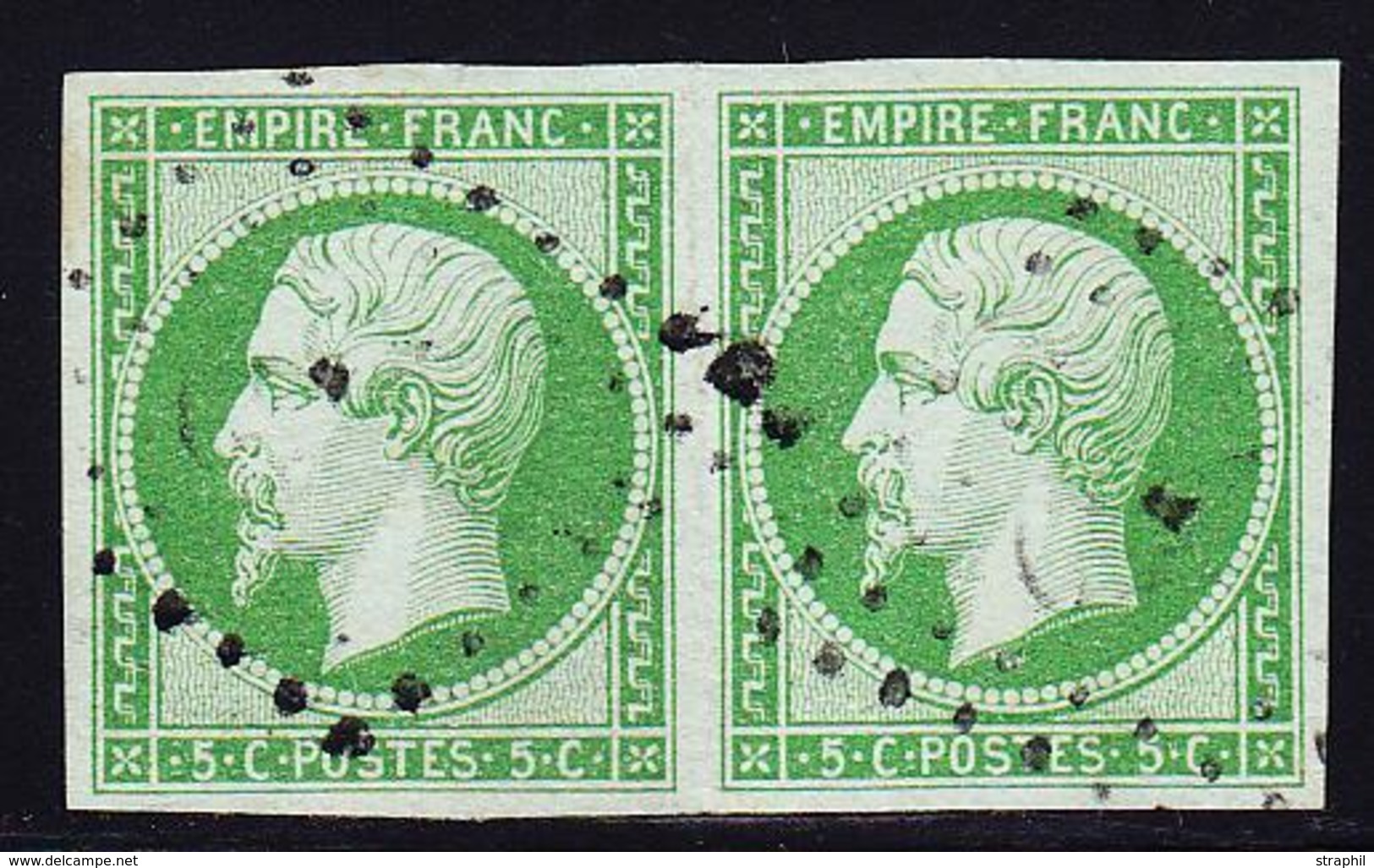 O NAPOLEON NON DENTELE - O - N°12 - 5c Vert - Paire - TB - 1853-1860 Napoleon III