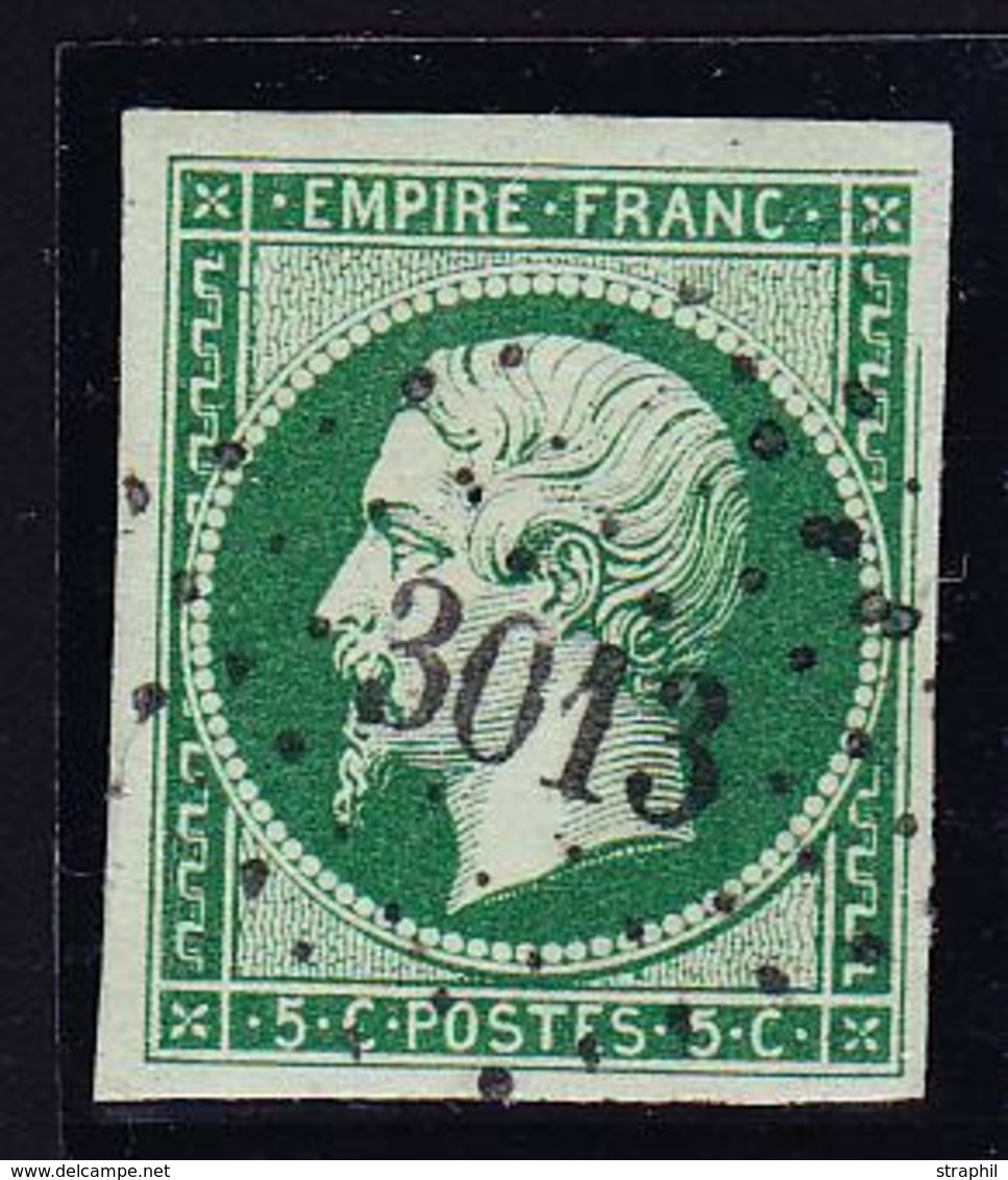 O NAPOLEON NON DENTELE - O - N°12b - 5c Vert Foncé - Obl. PC 3013 - TB - 1853-1860 Napoleon III