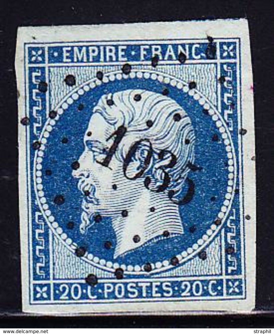 O NAPOLEON NON DENTELE - O - N°14Ad - Bleu S/vert - Signé A. Brun - TB - 1853-1860 Napoléon III