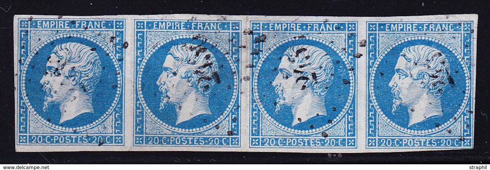 O NAPOLEON NON DENTELE - O - N°14Ae - Bleu S/lilas - Bde De 4 - B/TB - 1853-1860 Napoleon III