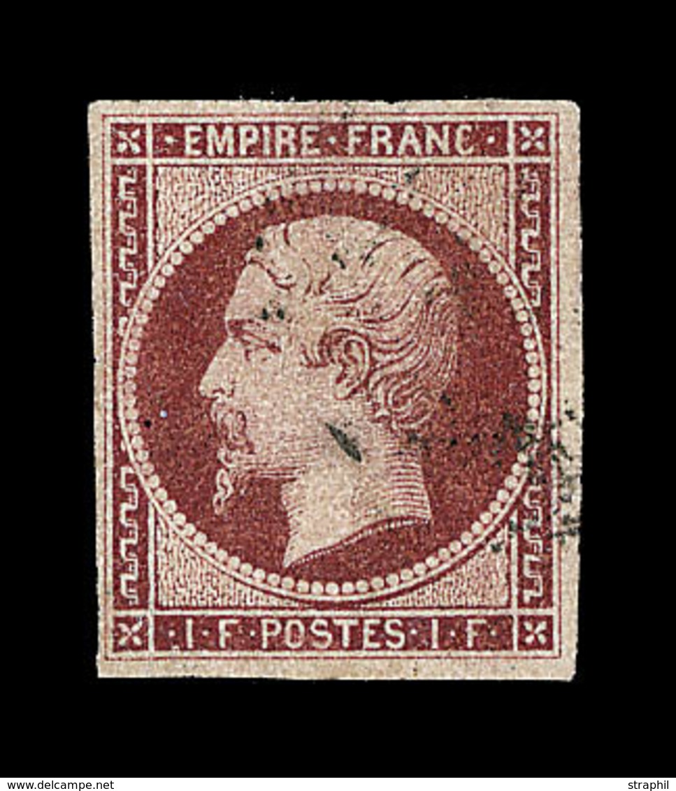 O NAPOLEON NON DENTELE - O - N°18 - 1F Carmin - Signé Brun - Certif - TB - 1853-1860 Napoleon III