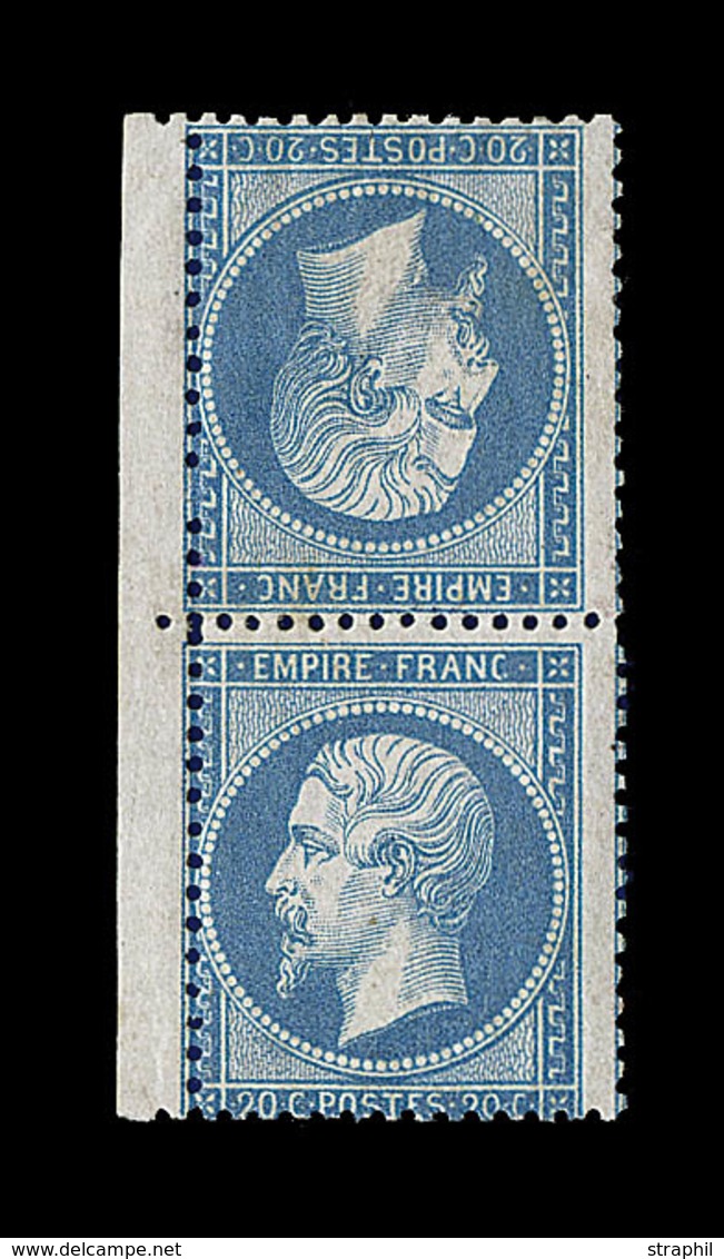 ** NAPOLEON DENTELE - ** - N°22a - 20c Bleu - Paire Tête Bêche - Centrage Traditionnel - Rare - Certif - B - 1862 Napoléon III