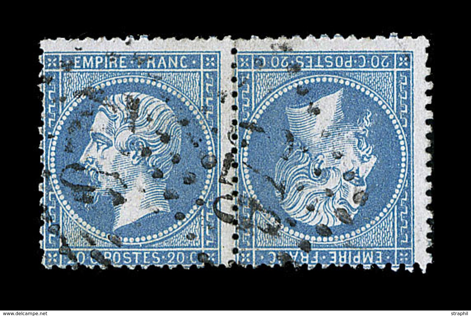 O NAPOLEON DENTELE - O - N°22b - 20c Bleu - Tête Bêche - Obl. GC 972  - Signé Baudot - TB - 1862 Napoléon III