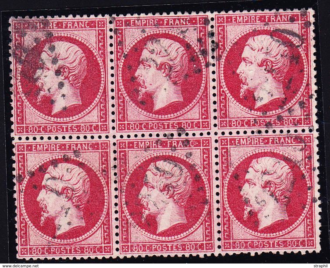 O NAPOLEON DENTELE - O - N°24a - 80c Rose Foncé - Bloc De 6 - Petite Fente Sur 1 T. Sinon TB - 1862 Napoleon III