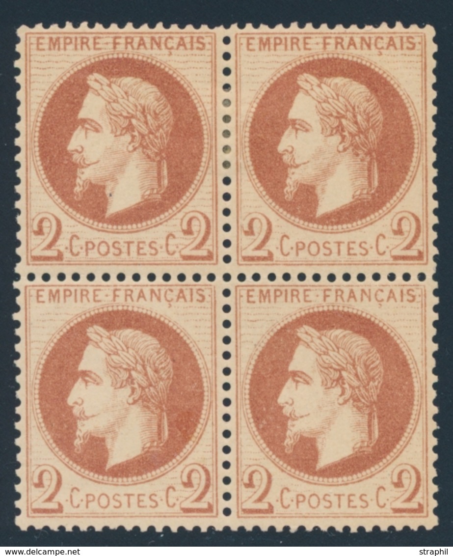 **/* NAPOLEON LAURE - **/* - N°26B - Bloc De 4 - 2 Ex ** - TB - 1863-1870 Napoleon III With Laurels