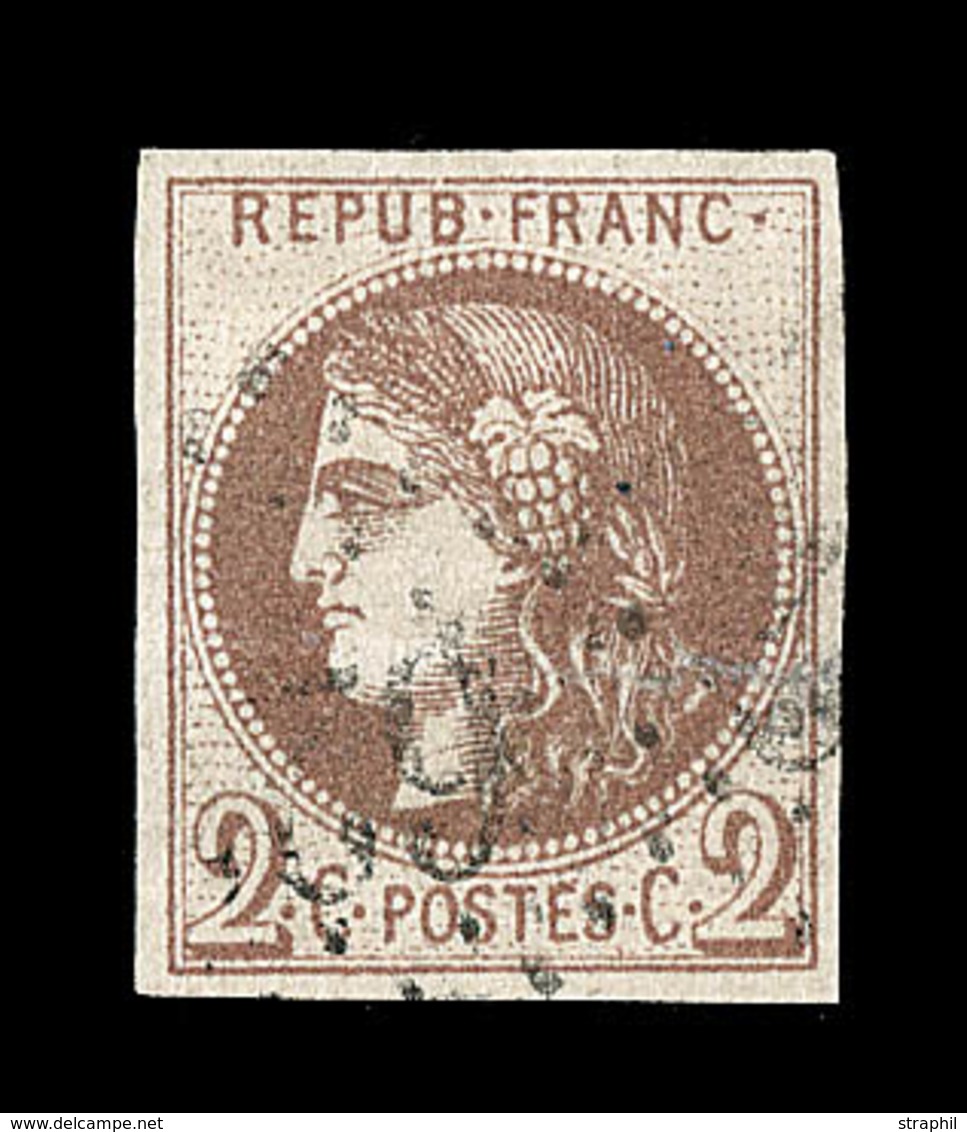 O EMISSION DE BORDEAUX  - O - N°40A  - 2c Chocolat  Foncé - Obl. GC - Fente Recollée- Asp TB - 1870 Bordeaux Printing