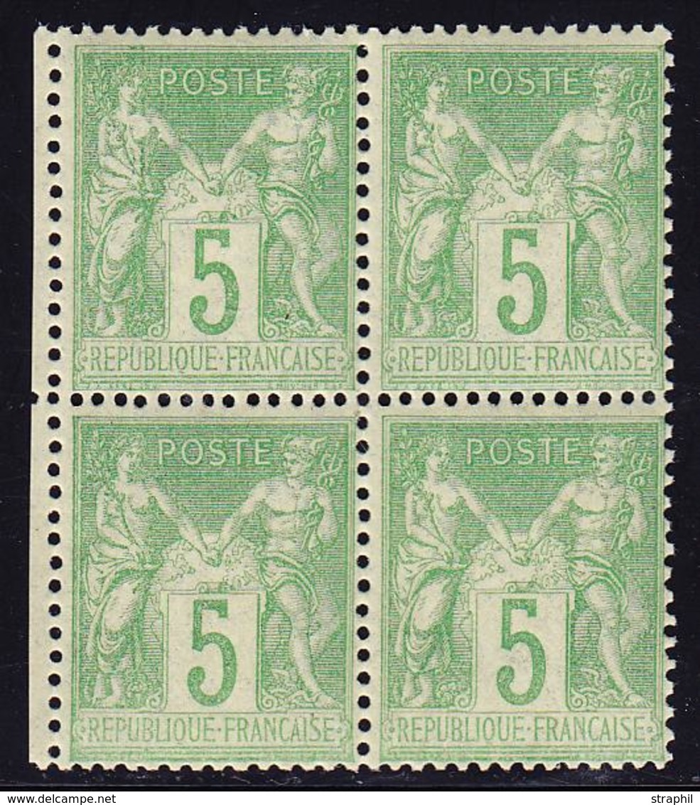 ** TYPE SAGE - ** - N°102 - 5c Vert Jaune - Bloc De 4 - Petit Bdf - TB - 1876-1878 Sage (Type I)