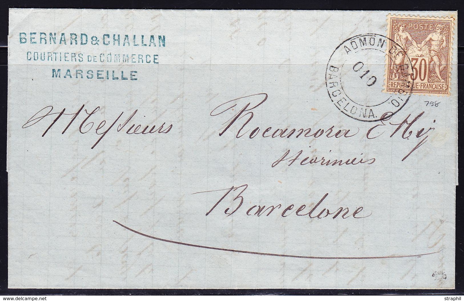 F OBLITERATIONS DIVERSES - F - N°69 - Obl Cachet Espagnol "ADMON DE CAMBIO" Sur Lac De 1876 Par Barcelone - TB - Other & Unclassified